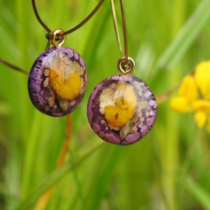 Purple Resin Hoop Earrings With Real Flowers