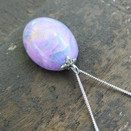 Pink, Blue And Gold Resin Pendant