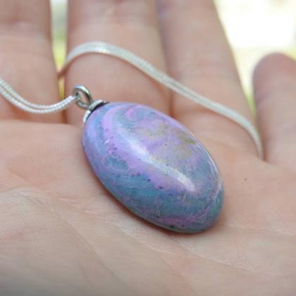 Pink, Blue And Gold Resin Pendant