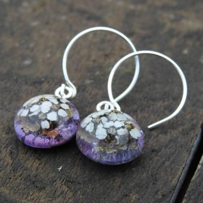 Purple And Gold Resin Hoop Earrings With Real..