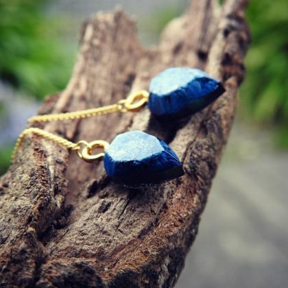Tiny Navy Blue Resin Threader Earrings With..