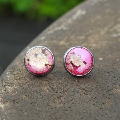 Pink And Gold Petri Dish Resin Stud Earrings