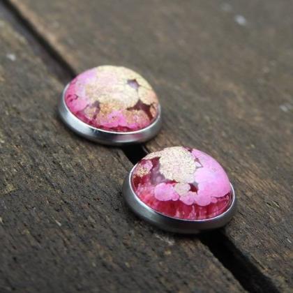 Pink And Gold Petri Dish Resin Stud Earrings
