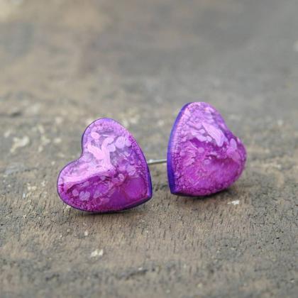 Purple Heart-shaped Petri Dish Resin Stud Earrings