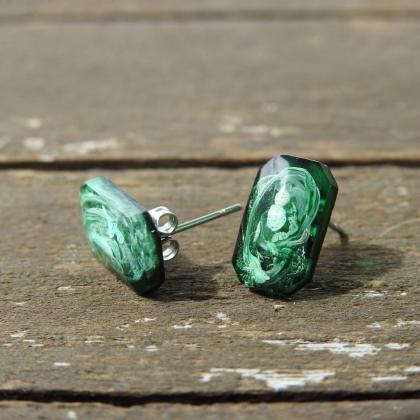 Green Petri Dish Resin Stud Earrings