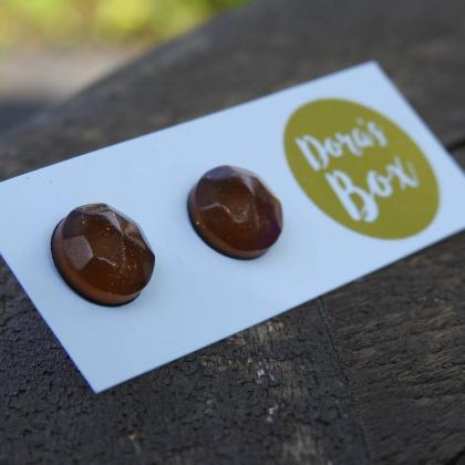 Amber And Pink Iridescent Resin Stud Earrings With..