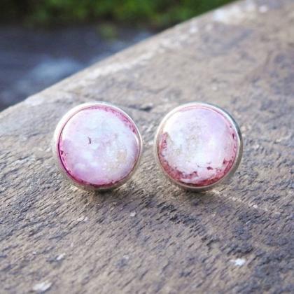 Dusty Pale Pink And Gold Resin Stud Earrings