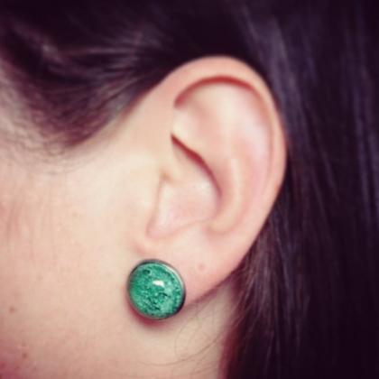 Green And Gold Petri Dish Resin Stud Earrings