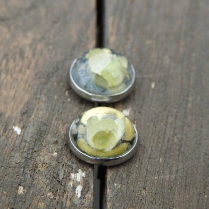 Grey/black And Gold Resin Stud Earrings With Real..