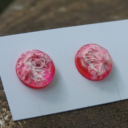 Pink Petri Dish Resin Stud Earrings