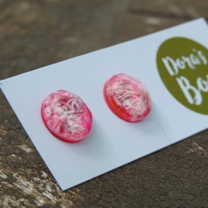 Pink Petri Dish Resin Stud Earrings