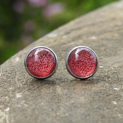 Red Petri Dish Resin Stud Earrings