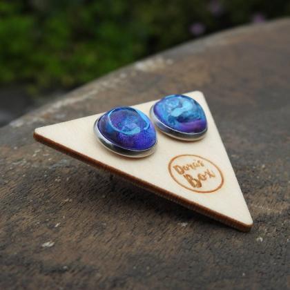 Blue And Purple Petri Dish Resin Stud Earrings