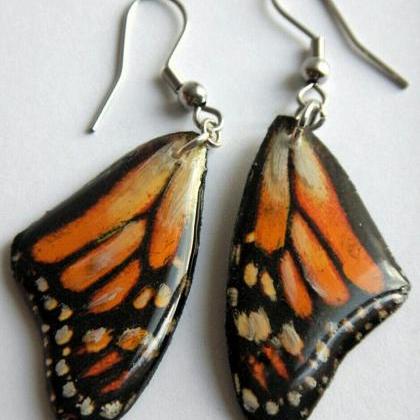 Hand-painted Monarch Butterfly Wing Resin Dangle..