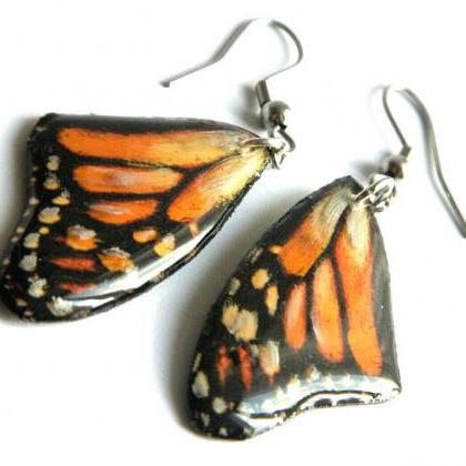 Hand-painted Monarch Butterfly Wing Resin Dangle..