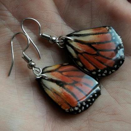 Hand-painted Red Monarch Butterfly Wing Resin..