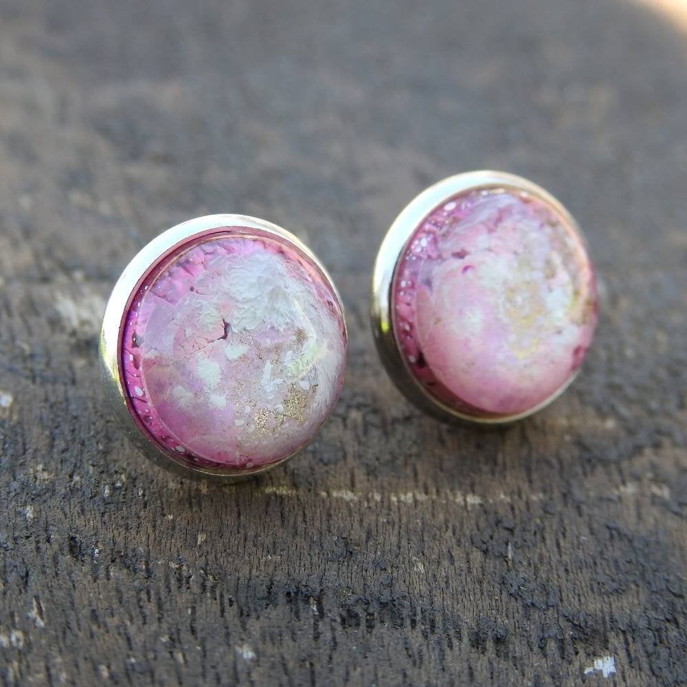 Dusty Pale Pink And Gold Resin Stud Earrings