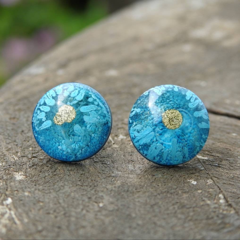 Blue And Gold Resin Stud Earrings
