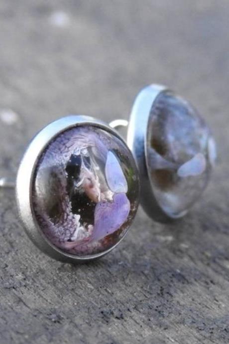 Grey And Purple Petri Dish Resin Stud Earrings