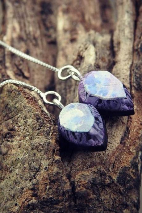Tiny Purple Petri Dish Resin Threader Earrings With Sterling Silver Threader Chains