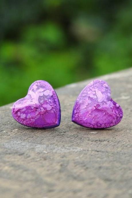 Purple Heart-shaped Petri Dish Resin Stud Earrings