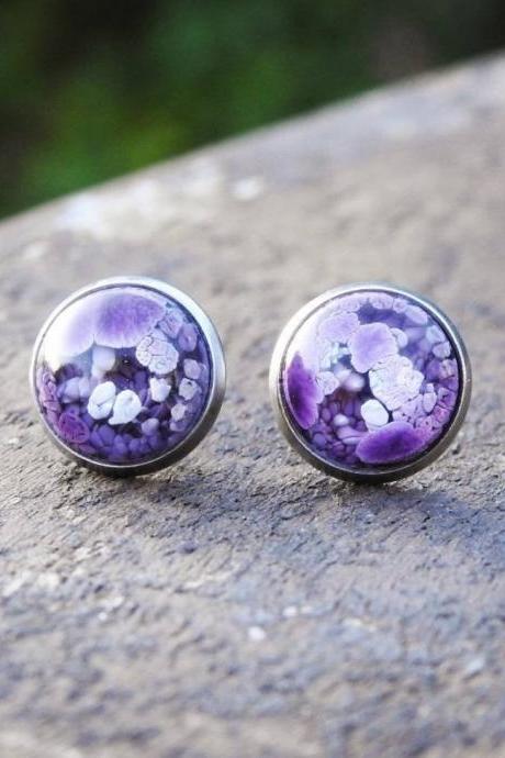 Purple Petri Dish Resin Stud Earrings