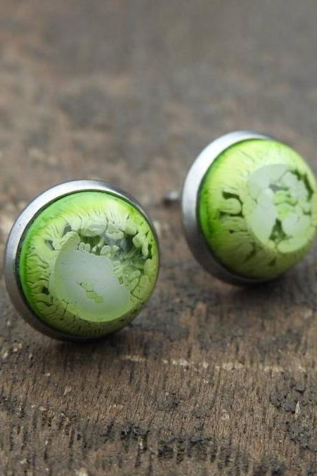 Green Petri Dish Resin Stud Earrings
